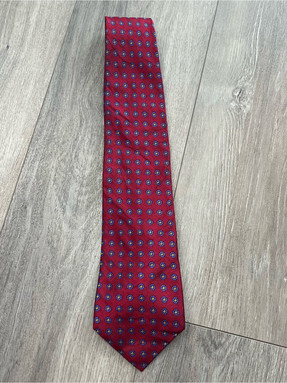 Lauren Ralph Lauren 100% Silk Tie Made in Italy Red Blue Floral